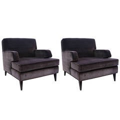Pair of Velvet Club Chairs in the Manner of Gio Ponti
