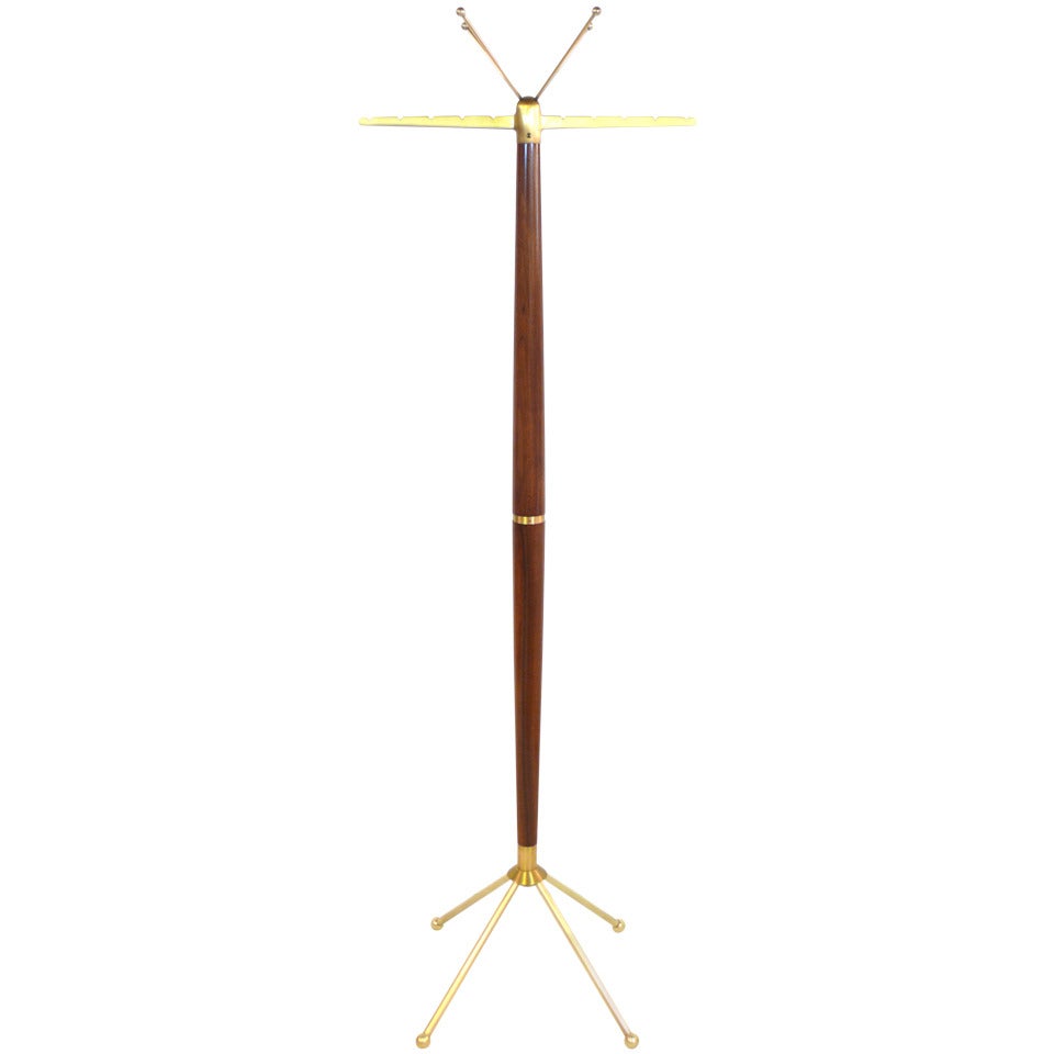 Walnut and Brass Coat Stand in the Manner of Gio Ponti For Sale
