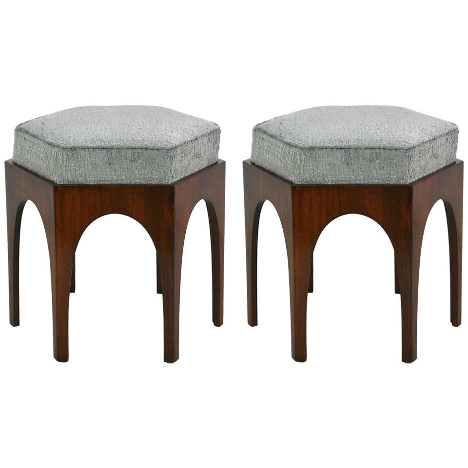Pair of Hexagonal Arched Stools or Ottomans