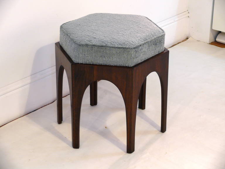 Mid-20th Century Pair of Hexagonal Arched Stools or Ottomans