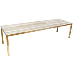 Italian Travertine and Brass Coffee Table