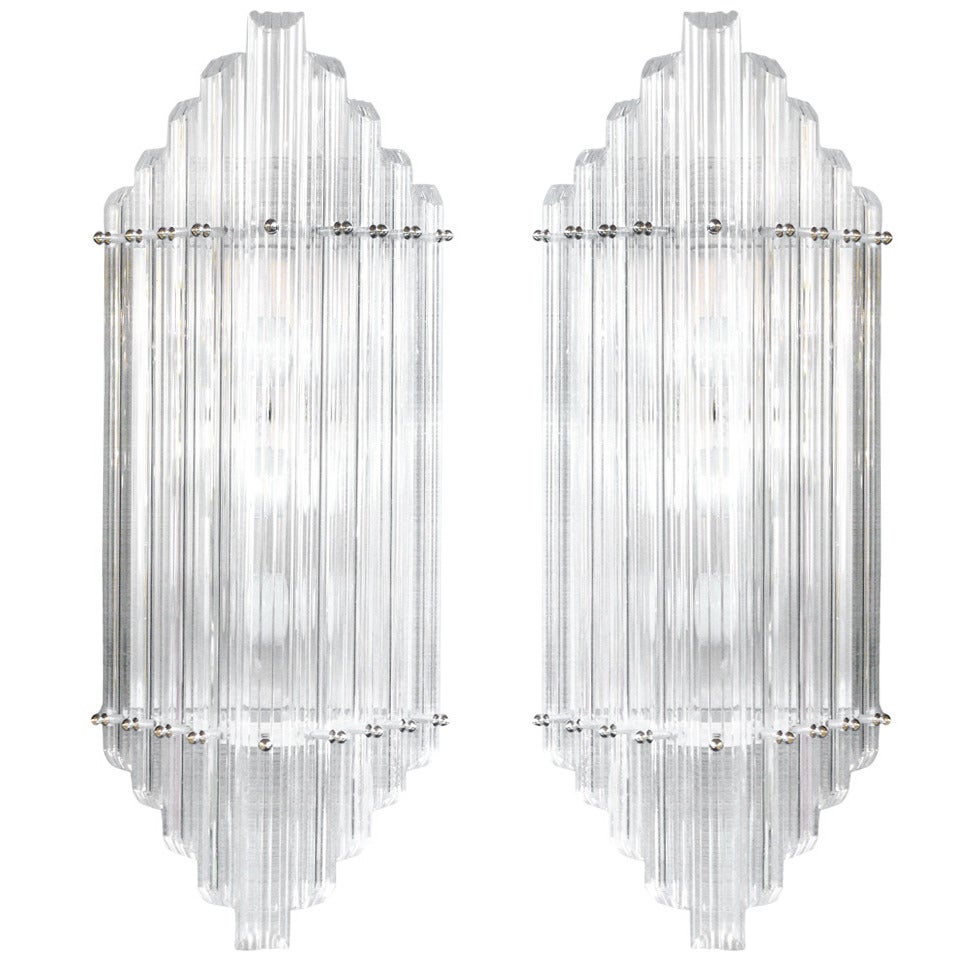 Pair of Lucite and Chrome Wall Sconces at 1stDibs