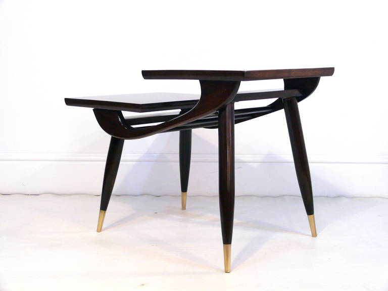Brass Pair of Two-Tier End Tables in the Manner of Gio Ponti