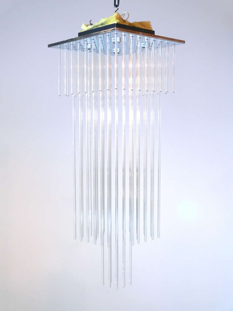 Mid-Century Modern Three-Tier Sciolari Glass Rod Chandelier For Sale