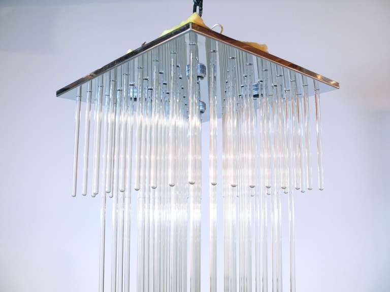 American Three-Tier Sciolari Glass Rod Chandelier For Sale