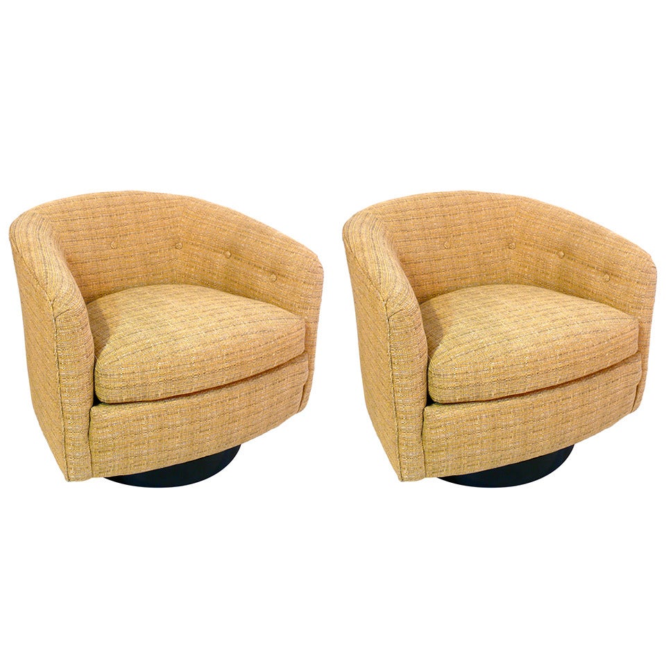 Pair of Milo Baughman Swivel Barrel Chairs