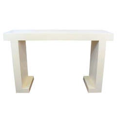 Modernist Lacquered Grasscloth Console
