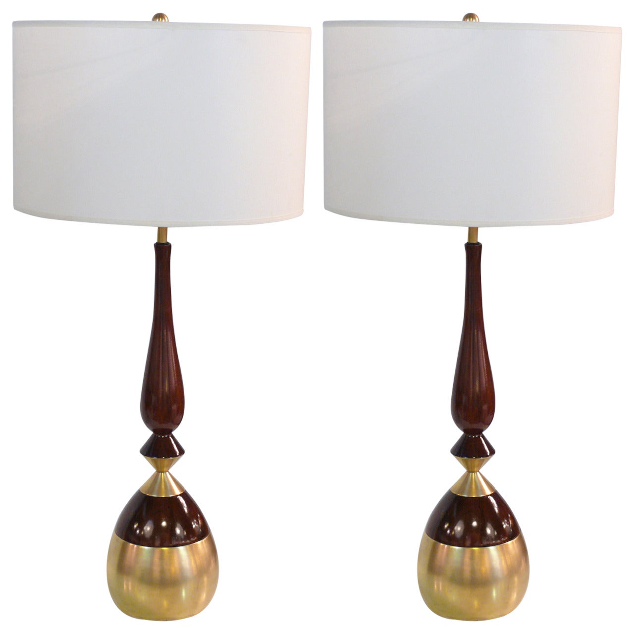 Pair of Myrtle Wood and Brass Ponti Style Lamps