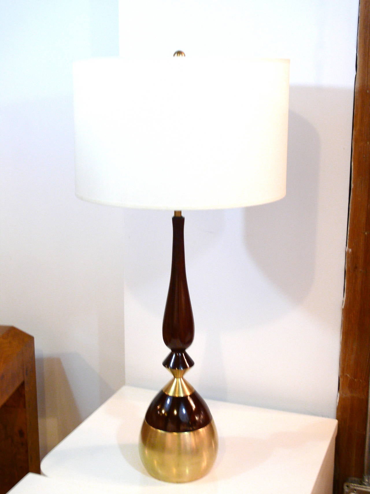 Pair of Myrtle Wood and Brass Ponti Style Lamps 1