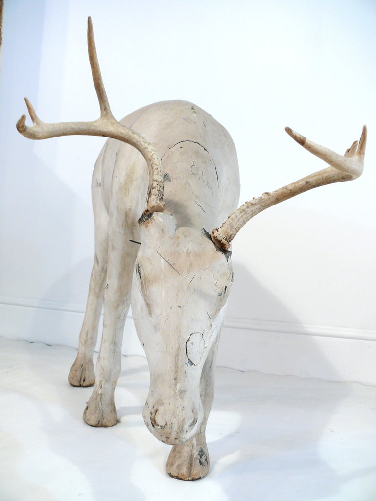 20th Century Life Size Hand Carved Deer/Reindeer
