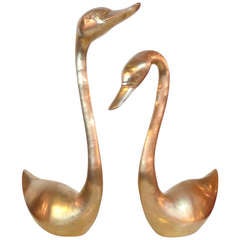 Pair of Oversized Brass Swan Sculptures