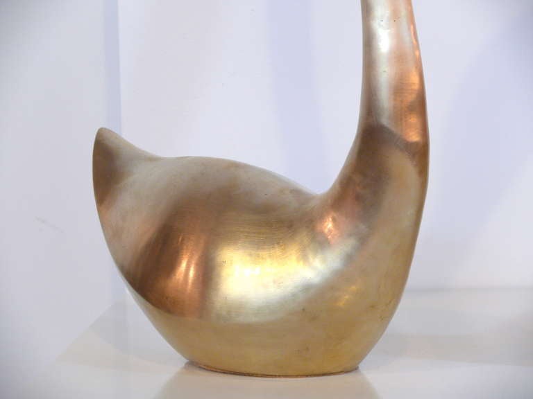 Mid-Century Modern Pair of Oversized Brass Swan Sculptures