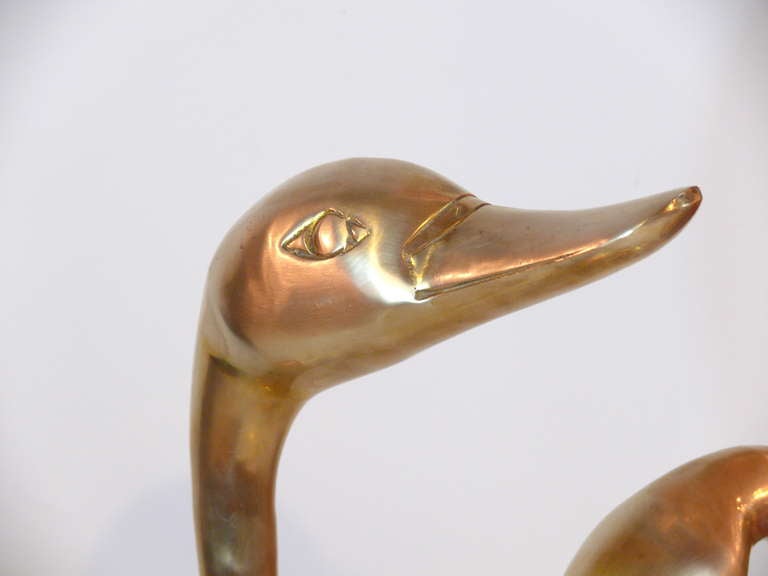 American Pair of Oversized Brass Swan Sculptures