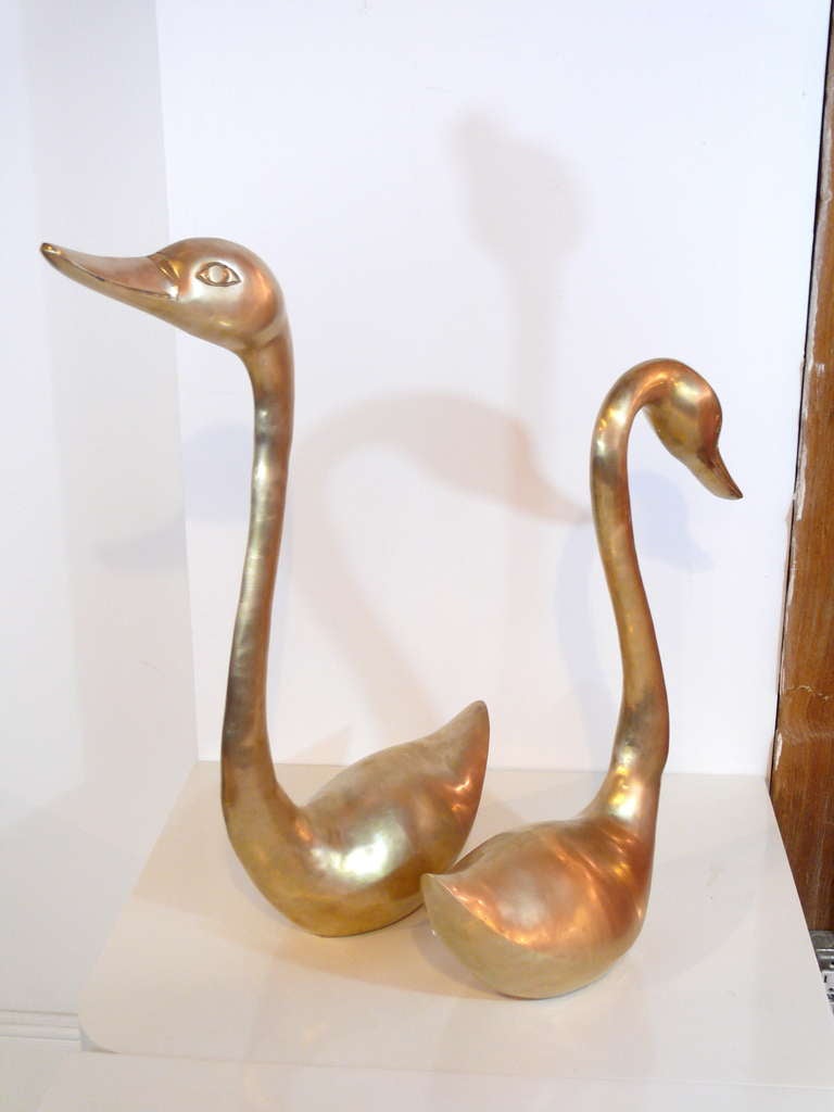 20th Century Pair of Oversized Brass Swan Sculptures