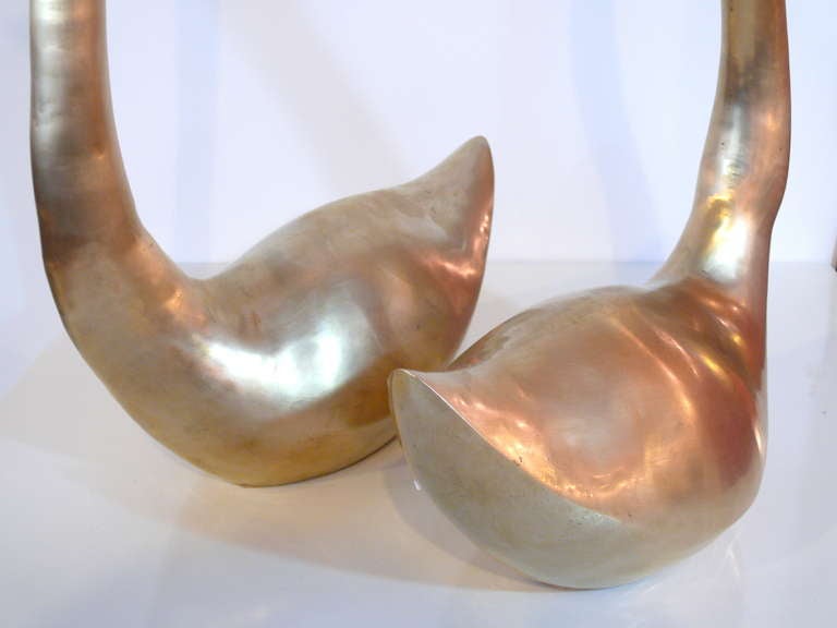 Pair of Oversized Brass Swan Sculptures 1