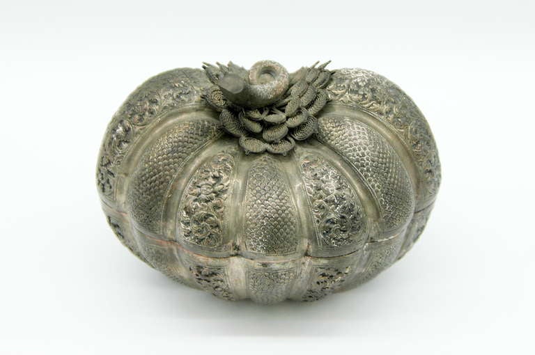 20th Century Remarkable Anglo-Indian Silver Pumpkin Lidded Vessel