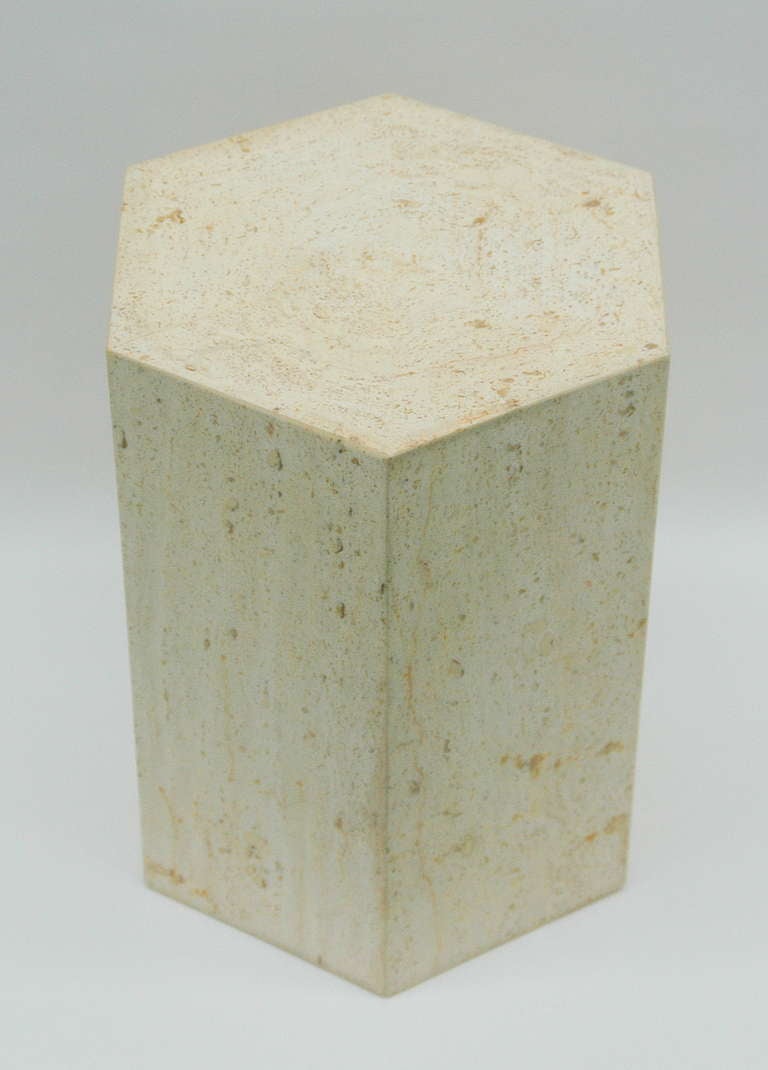 Pace Collection Travertine Hexagonal Pedestal or Side Table