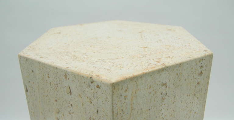 Mid-Century Modern Pace Collection Travertine Hexagonal Pedestal or Side Table