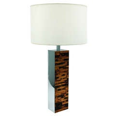 Bamboo and Chrome Table Lamp in the Style of Karl Springer