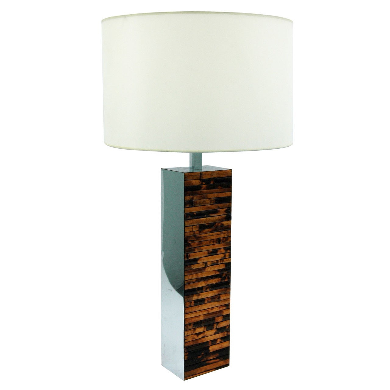 Bamboo and Chrome Table Lamp in the Style of Karl Springer For Sale