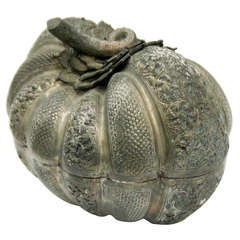 Antique Remarkable Anglo-Indian Silver Pumpkin Lidded Vessel