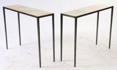 Pair of Steel & Parchment Console Tables after Jean-Michel Frank