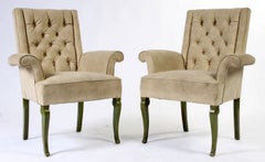 Pair Hollywood Regency Armchairs with Tufted Upholstery