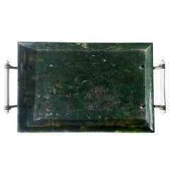 Jade Serving Tray with Sterling & Ivory Handles, circa 1920