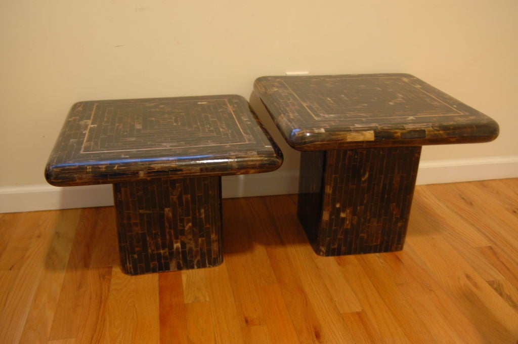 A Set of two Tessellated Horn Tile Inlay and Brass StringiTables