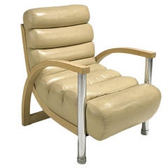 Jay Spectre Leather, oak and chromed steel Eclipse lounge chair