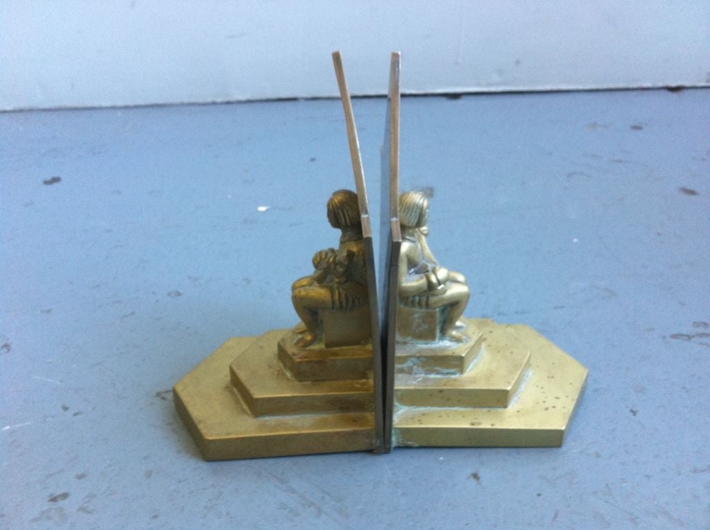 Pair of Bronze Bookends with Sitar Players 3