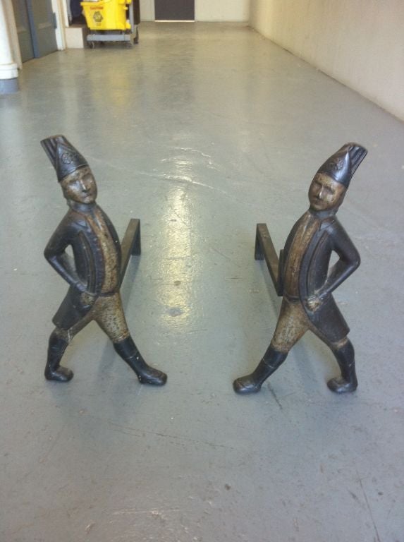 American A  Pair  of Andirons /Firedogs in the form of Hessian Soldiers