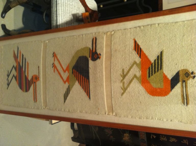 Set of Five Folk Art Textiles of Birds Framed as One Tall Work In Good Condition In NYC, NY
