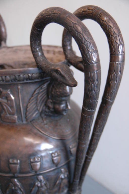 English Pair of Large Patinated-Bronze Double-Handled Vases For Sale