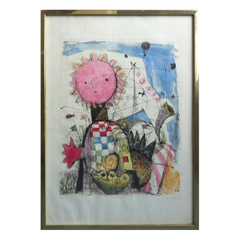 A signed and dated print titled festival, perfect for a children room.