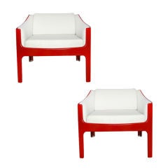 A Pair Of French Red Lacquered Club Chairs