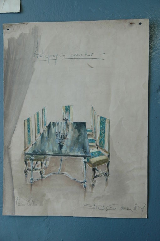 Nueve acuarelas del diseñador Pierre Lottier en Bastante bueno estado para la venta en NYC, NY