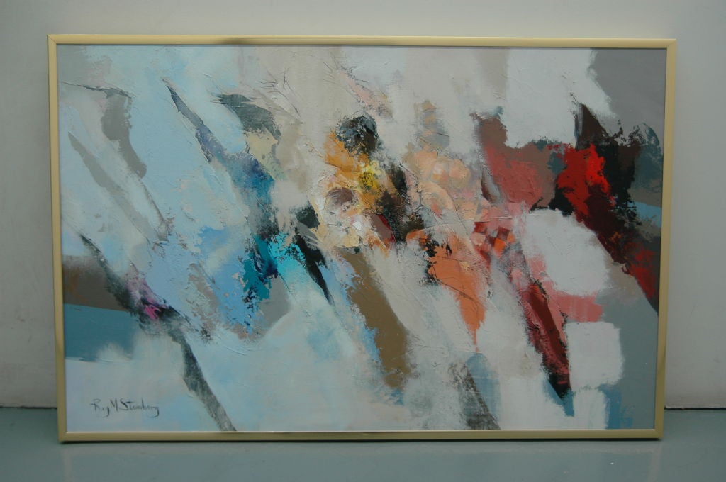 A signed abstract expressionist painting by artist Roy Steinberg. Roy M. Steinberg received his BA degree in fine arts from the University of Florida in Gainsville. For six years, he continued his studies at the Art Student’s League in New York City