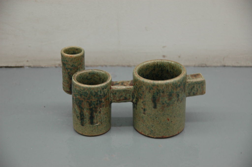 Japanese Ceramic Sculpture in Olive Green 1
