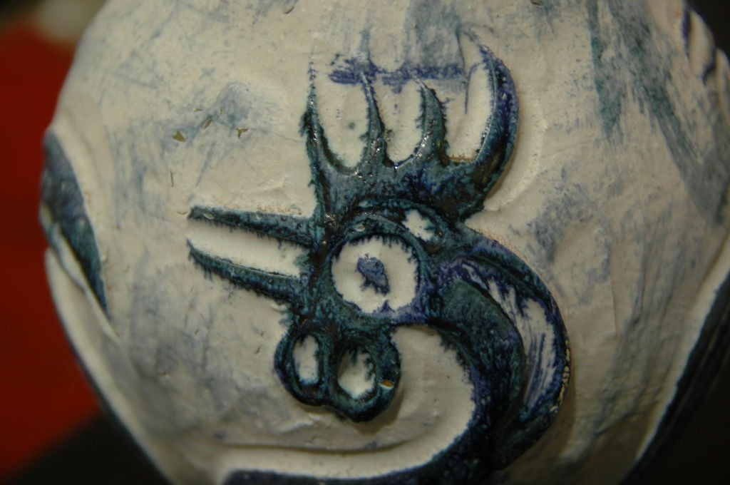 A Blue & White Ceramic Vase with a Rooster
