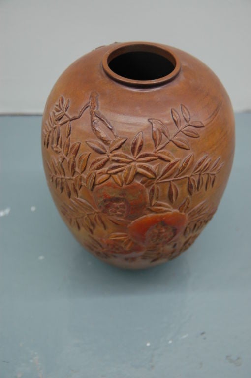 Aesthetic Movement Dripglaze Heavily Potted Floral Vase For Sale