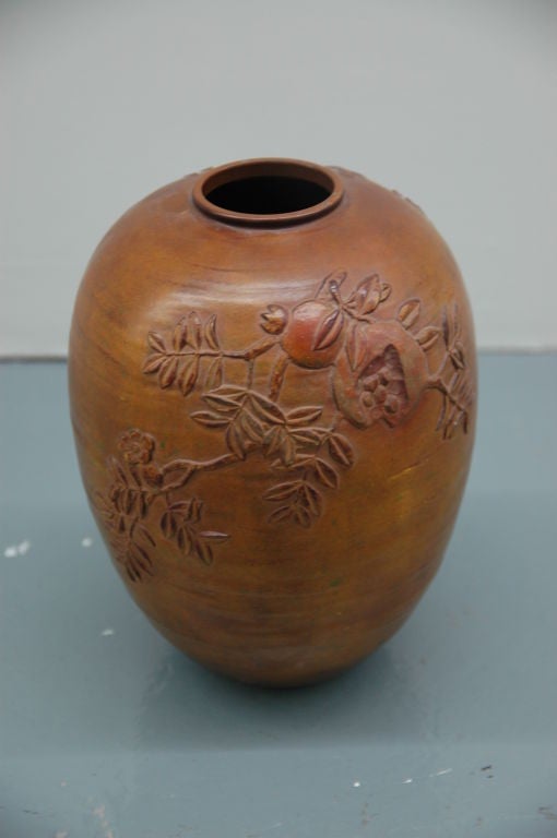 European Dripglaze Heavily Potted Floral Vase For Sale