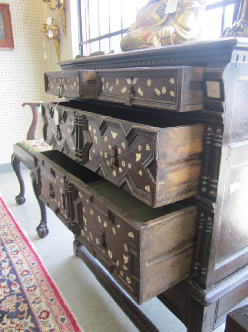 Bone with Mother-of-Pearl Inlaid Oak Chest on Stand