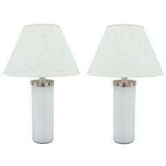 A Pair of Milk Glass Lamps by Ralph Lauren