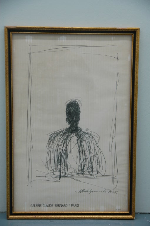 Signed and dated by the artist at bottom left of the drawing. An emotionally-charged abstract rendering a man's silhoutte, his head seemingly surmounted by a halo.

Bearing the label of Galerie Claude Bernard of Paris. According to the gallery's