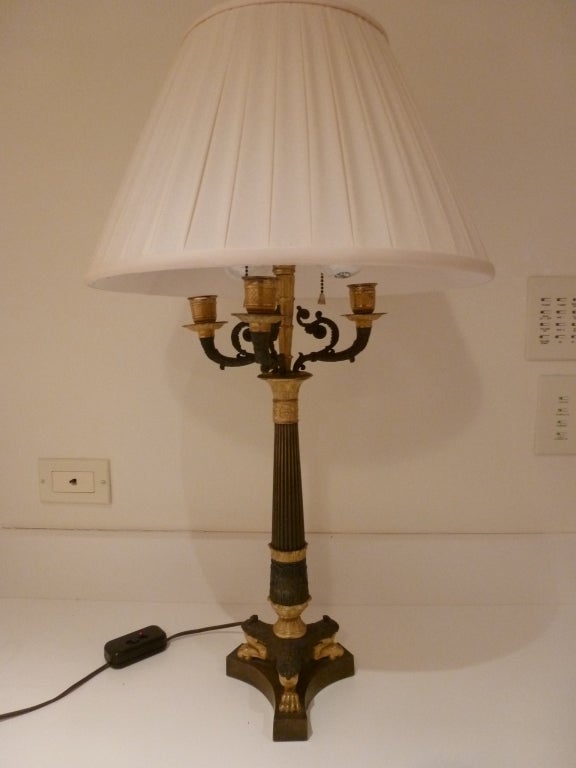 Napoleon III Fine Gilt Bronze Empire Candelabra Lamp For Sale