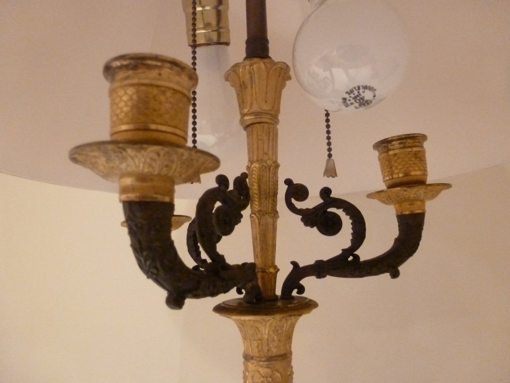 French Fine Gilt Bronze Empire Candelabra Lamp For Sale