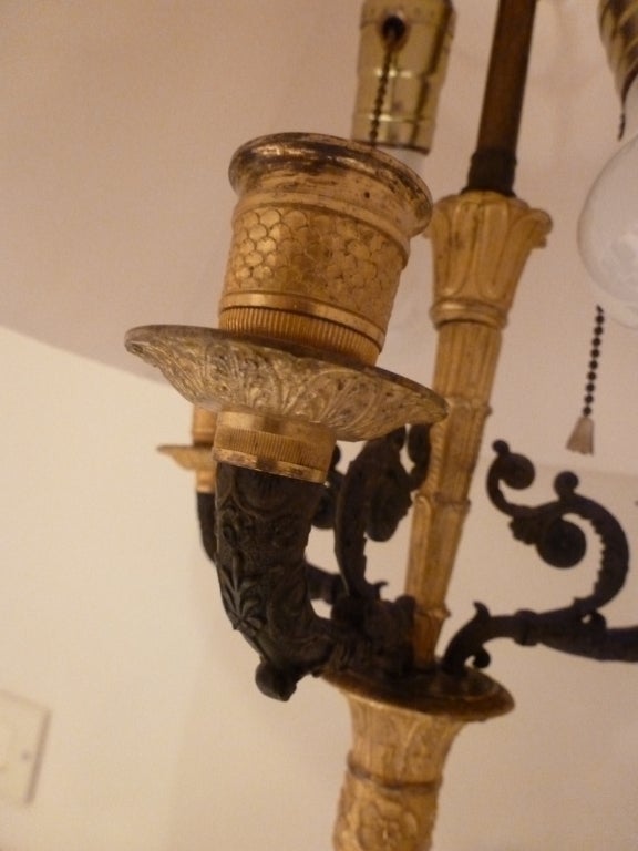 Fine Gilt Bronze Empire Candelabra Lamp In Good Condition For Sale In NYC, NY