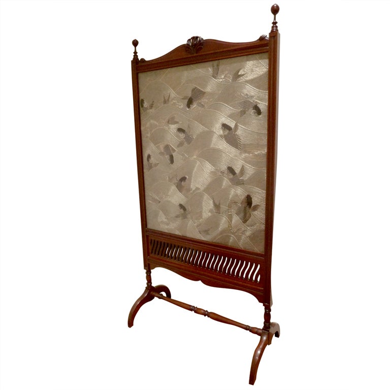 Fine English Floor Fire Screen with Japanese Textile