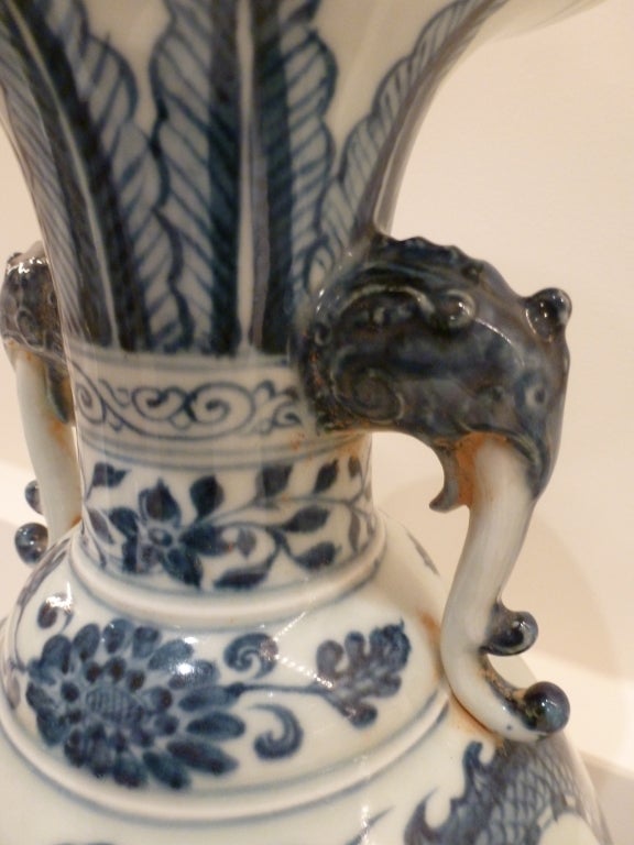 Chinese A Blue and White Vase with Elephant Handles